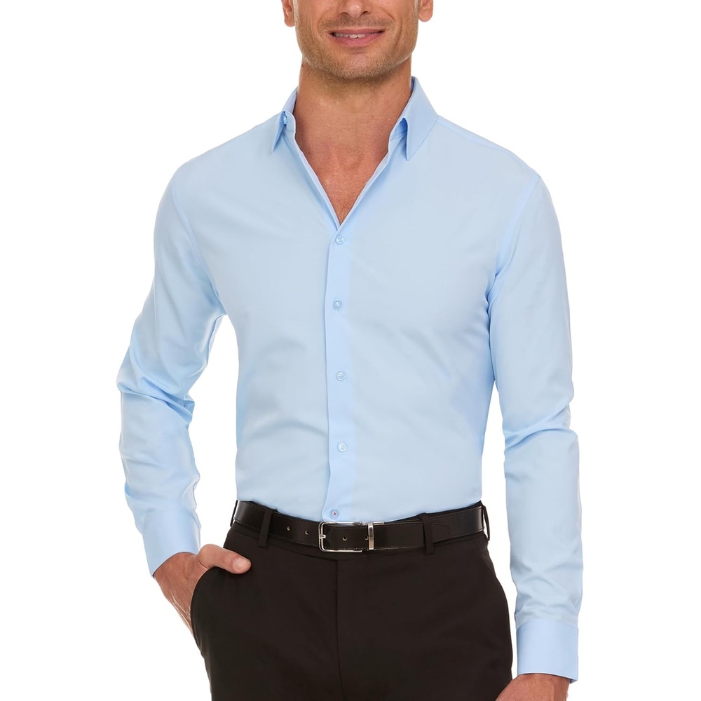 image:imageNautica Regular Fit Long Sleeve Button Down Dress Shirts for Men Wrinkle Free Long Sleeve Shirt Mens Formal 4Way StretchBlue