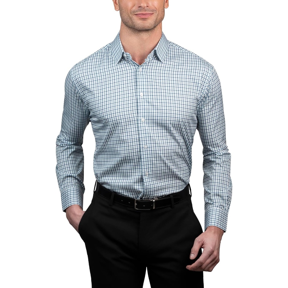 image:imageNautica Regular Fit Long Sleeve Button Down Dress Shirts for Men Wrinkle Free Long Sleeve Shirt Mens Formal 4Way StretchBlue Green Plaid