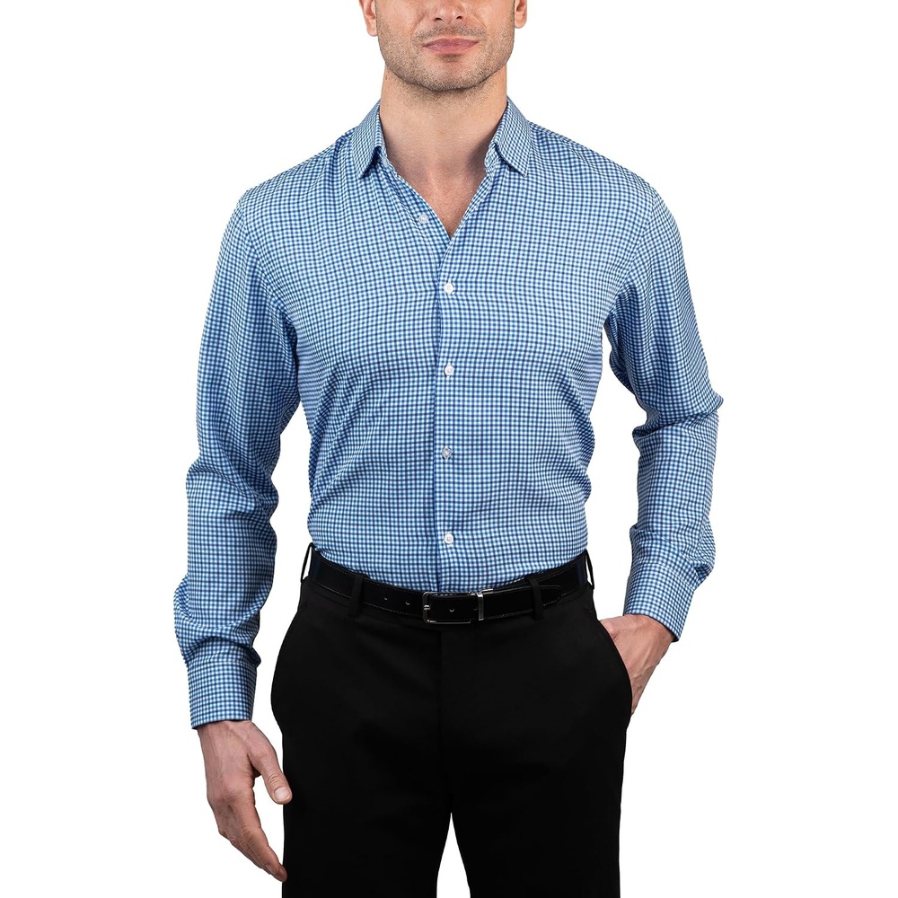 image:imageNautica Regular Fit Long Sleeve Button Down Dress Shirts for Men Wrinkle Free Long Sleeve Shirt Mens Formal 4Way StretchClassic Blue Plaid