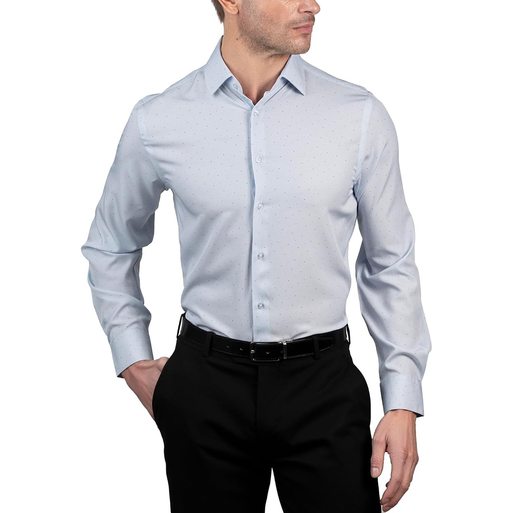 image:imageNautica Regular Fit Long Sleeve Button Down Dress Shirts for Men Wrinkle Free Long Sleeve Shirt Mens Formal 4Way StretchNavy Light Blue Dot