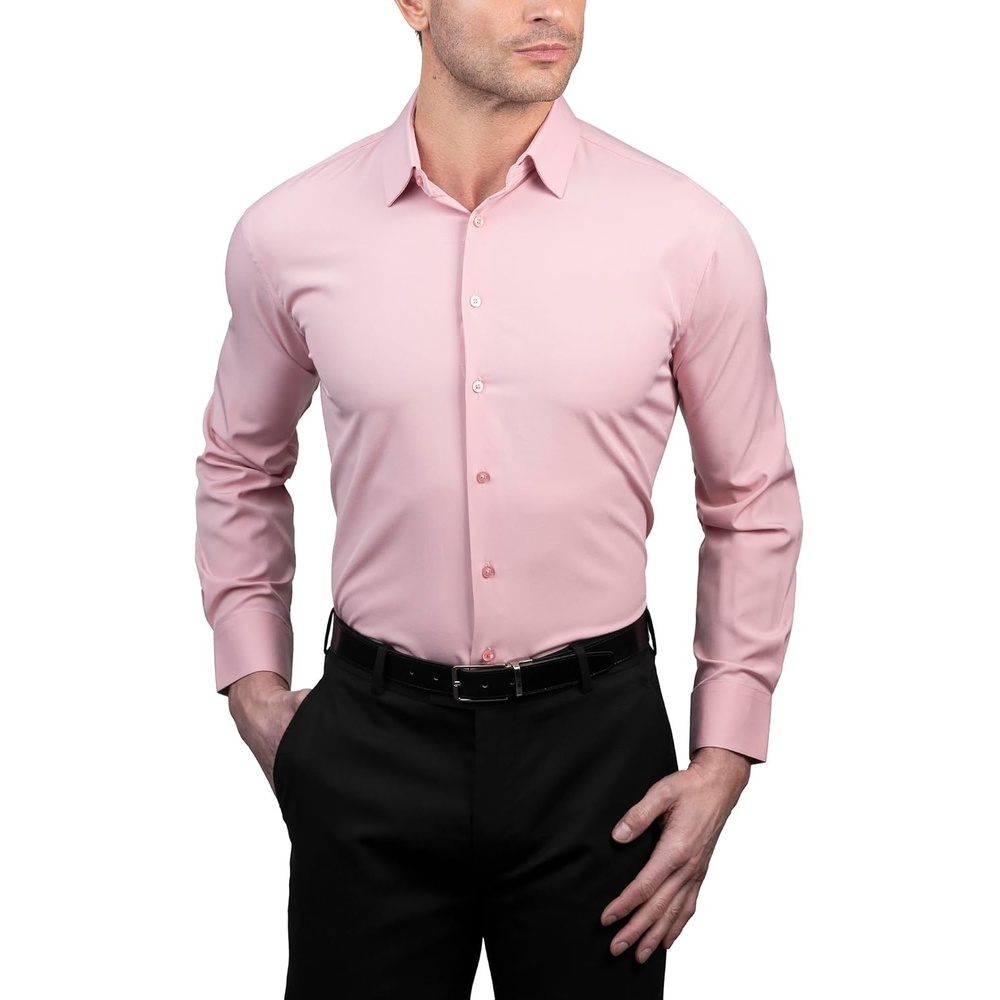 image:imageNautica Regular Fit Long Sleeve Button Down Dress Shirts for Men Wrinkle Free Long Sleeve Shirt Mens Formal 4Way StretchPink