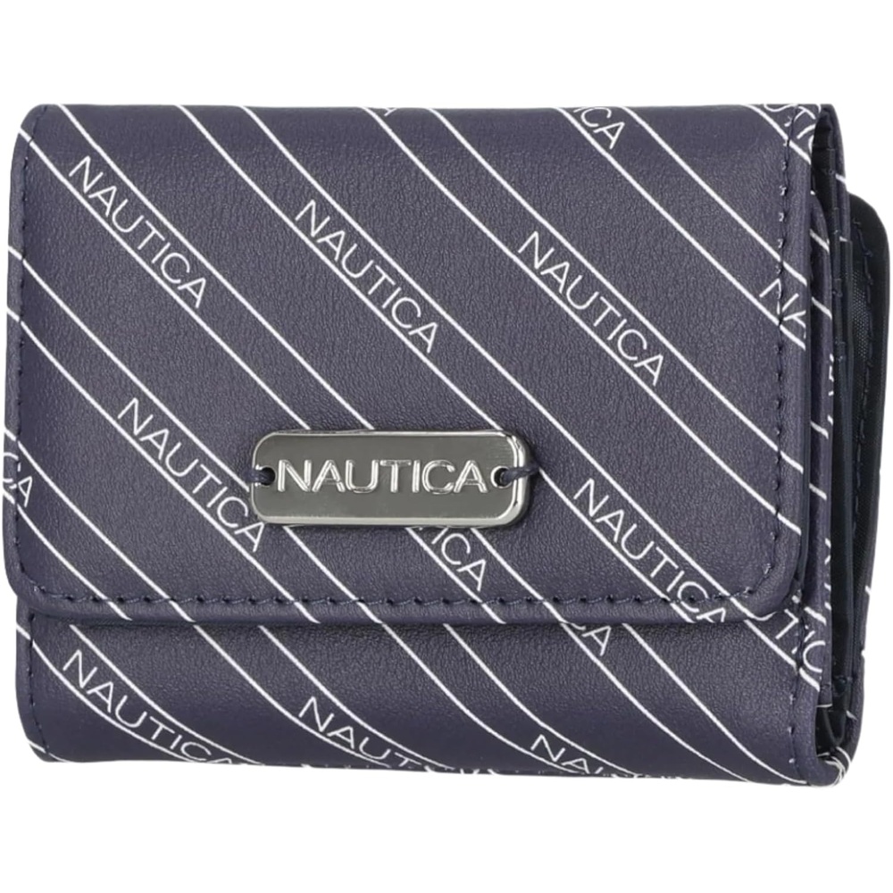 image:imageNautica Rowers End Small Wallet for Women RFID Blocking Slim Credit Card Holder with Zipper Coin Pocket Bifold Compact Wallet with ID Window in Indigo BoneIndigoBone