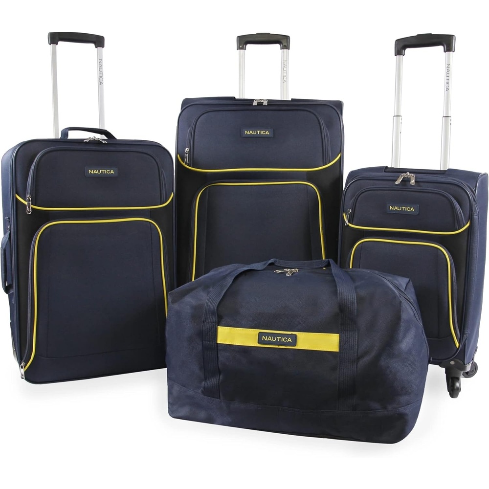 image:imageNautica Seascape Collection 4pc Softside Luggage Set BlackBlueNavyYellow