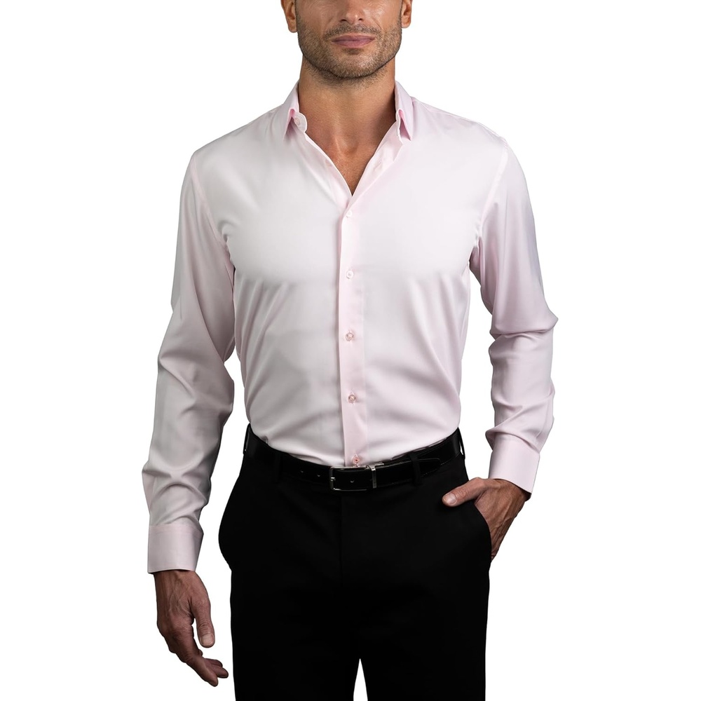 image:imageNautica Slim Fit Mens Dress Shirts Long Sleeve Performance Polyester Fabric Wrinkle Free 4Way StretchPowder Pink