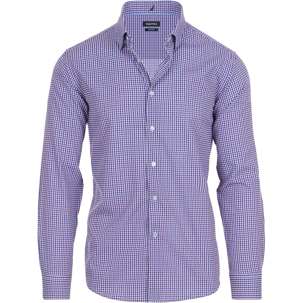 image:imageNautica Slim Fit Mens Dress Shirts Long Sleeve Performance Polyester Fabric Wrinkle Free 4Way StretchPurple and Blue Check