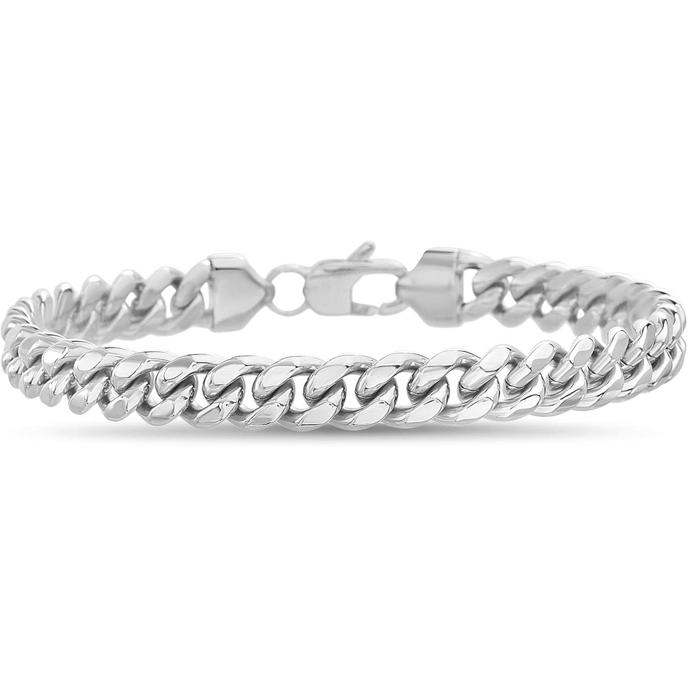 image:imageNautica Stainless Steel Bracelet for Men 8mm Wide Miami Cuban Chain 8 Inches Long Lobster Clasp