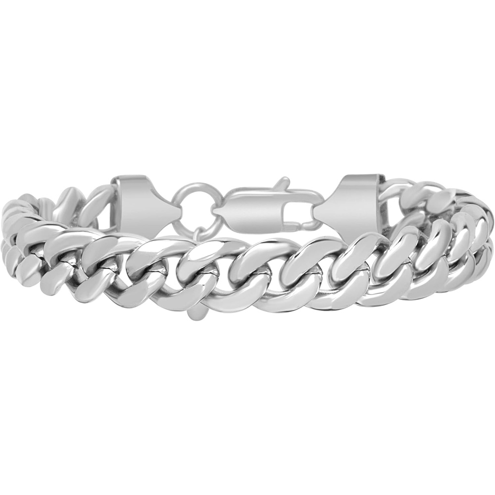 image:imageNautica Stainless Steel Bracelet for Men Miami Cuban Flat Link Chain Bracelet Lobster Clasp10 MM