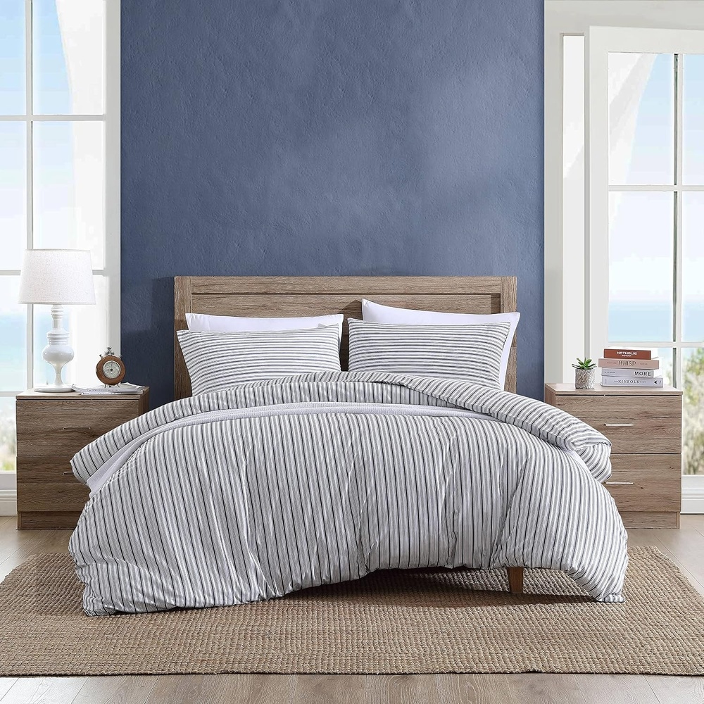 image:imageNautica Twin Duvet Cover Cotton Reversible Bedding with Button Closure Casual Home Dcor for All Seasons Coleridge Stripe Charcoal TwinColeridge Stripe Charcoal