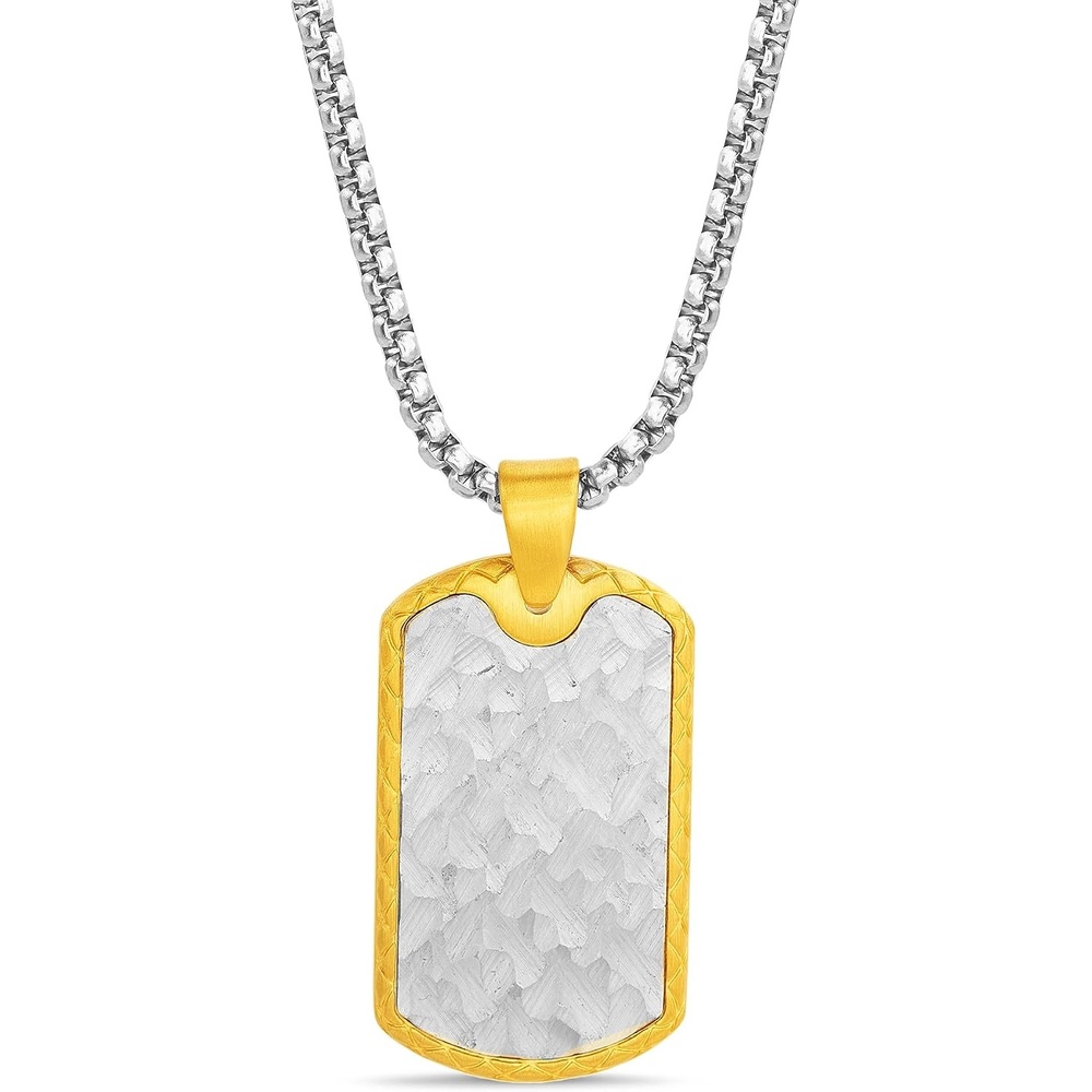 image:imageNautica Two Tone Dog Tag Necklace for Men 14K Yellow Gold IP Plated Stainless Steel 26 Inches
