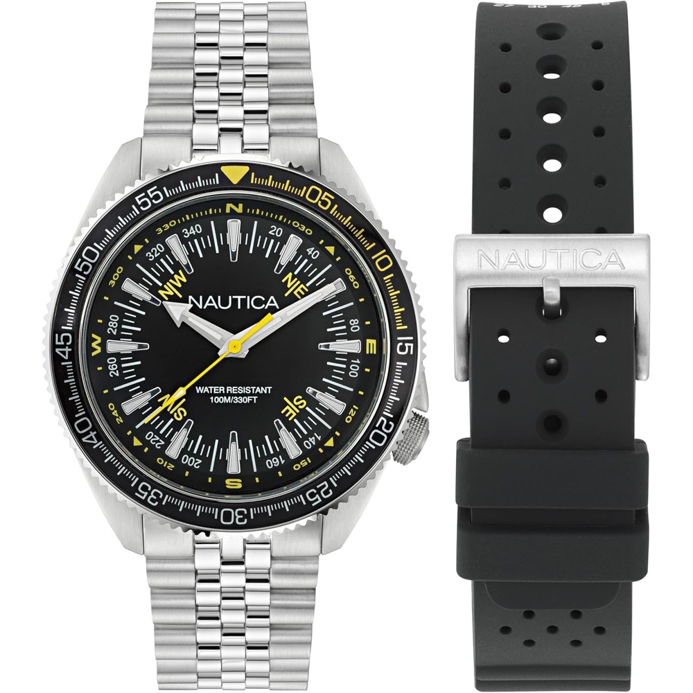image:imageNautica Vintage Mens WatchSilverBlack SiliconeBlack