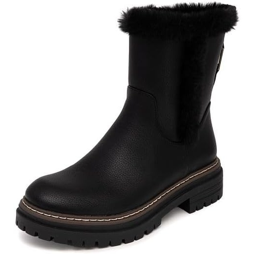 image:imageNautica Women Fur Chelsea Boots Winter Platform Chunky Low Heel Microsuede Comfortable amp Slip Resistant Ankle Mid Calf Boots for LadiesBlack