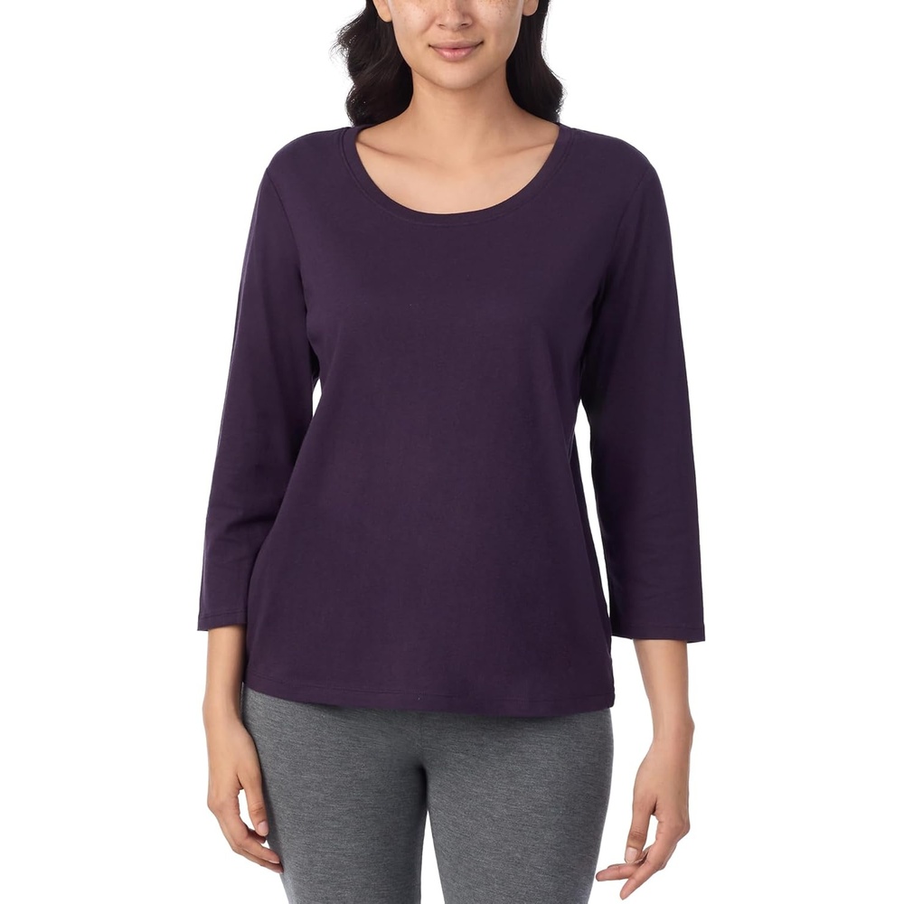 image:imageNautica Womens 34 Sleeve Sleep Shirt Lightweight Breathable Pajama Top Cotton Knit Jersey Crewneck Sleepwear LoungewearEggplant