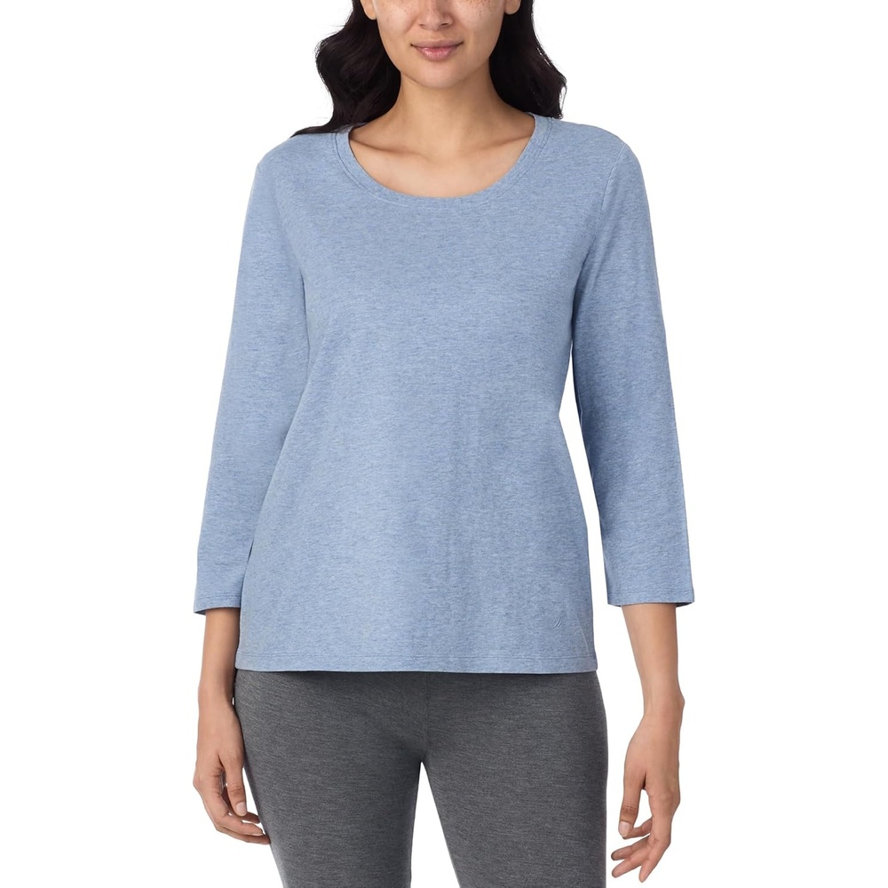 image:imageNautica Womens 34 Sleeve Sleep Shirt Lightweight Breathable Pajama Top Cotton Knit Jersey Crewneck Sleepwear LoungewearHeather Blue