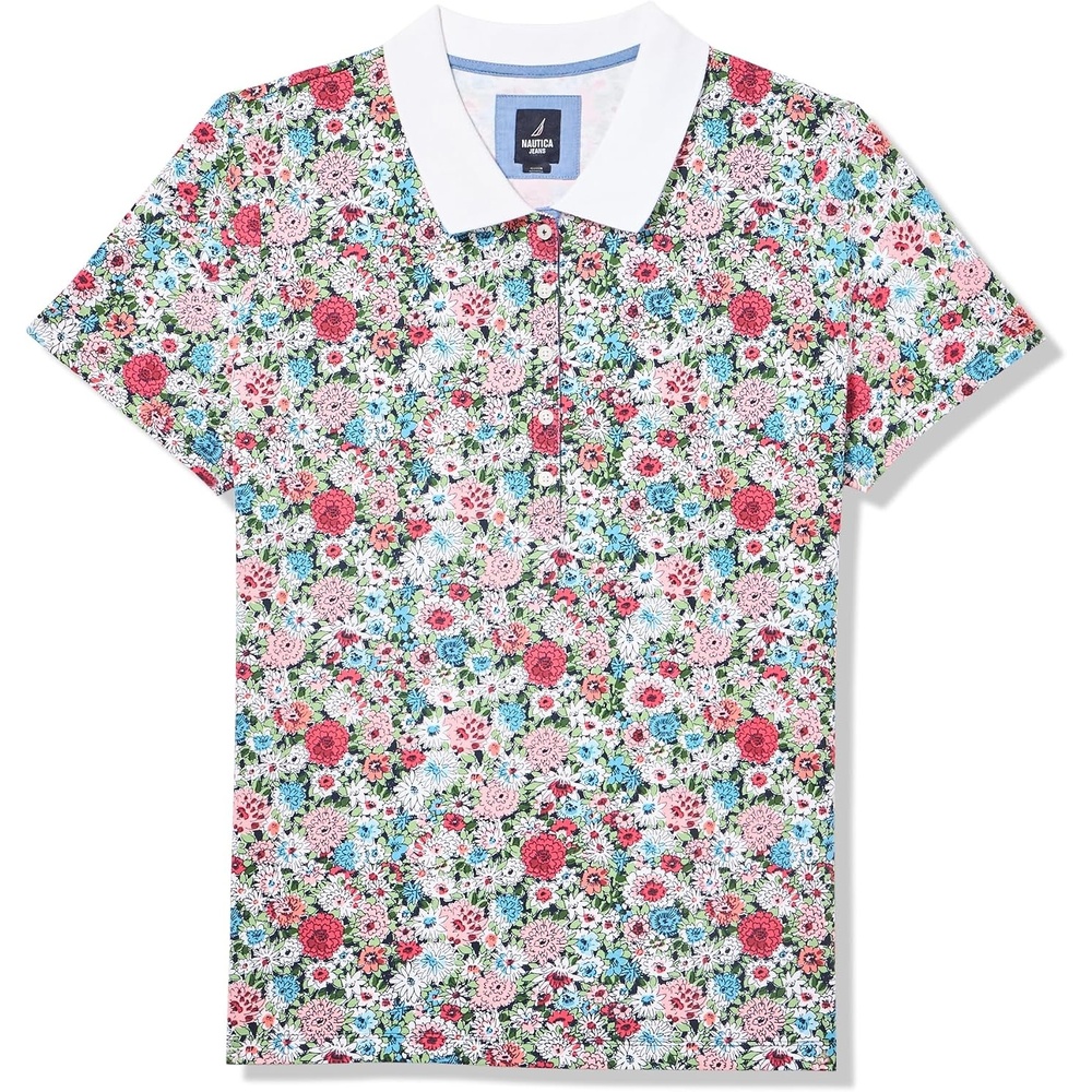 image:imageNautica Womens 5Button Short Sleeve Breathable 100 Cotton Polo ShirtBloom Multi
