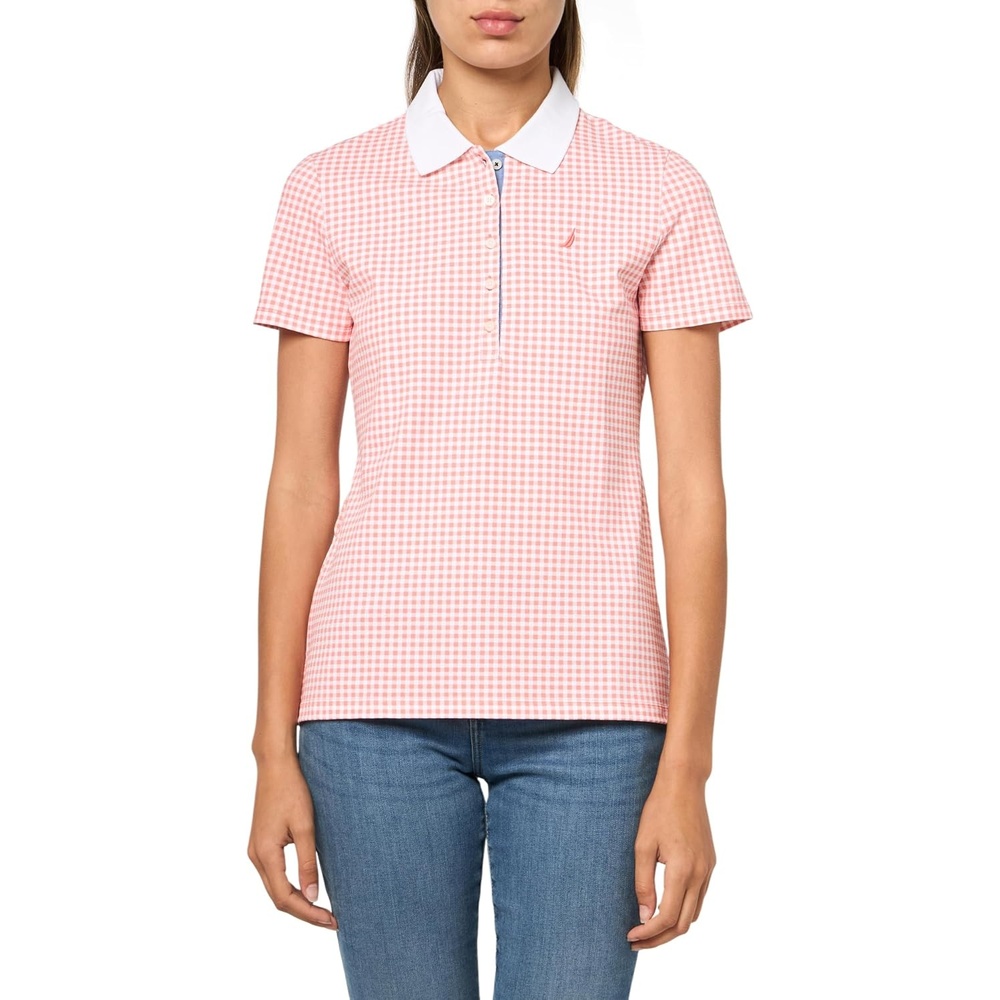 image:imageNautica Womens 5Button Short Sleeve Breathable 100 Cotton Polo ShirtBloomBright White