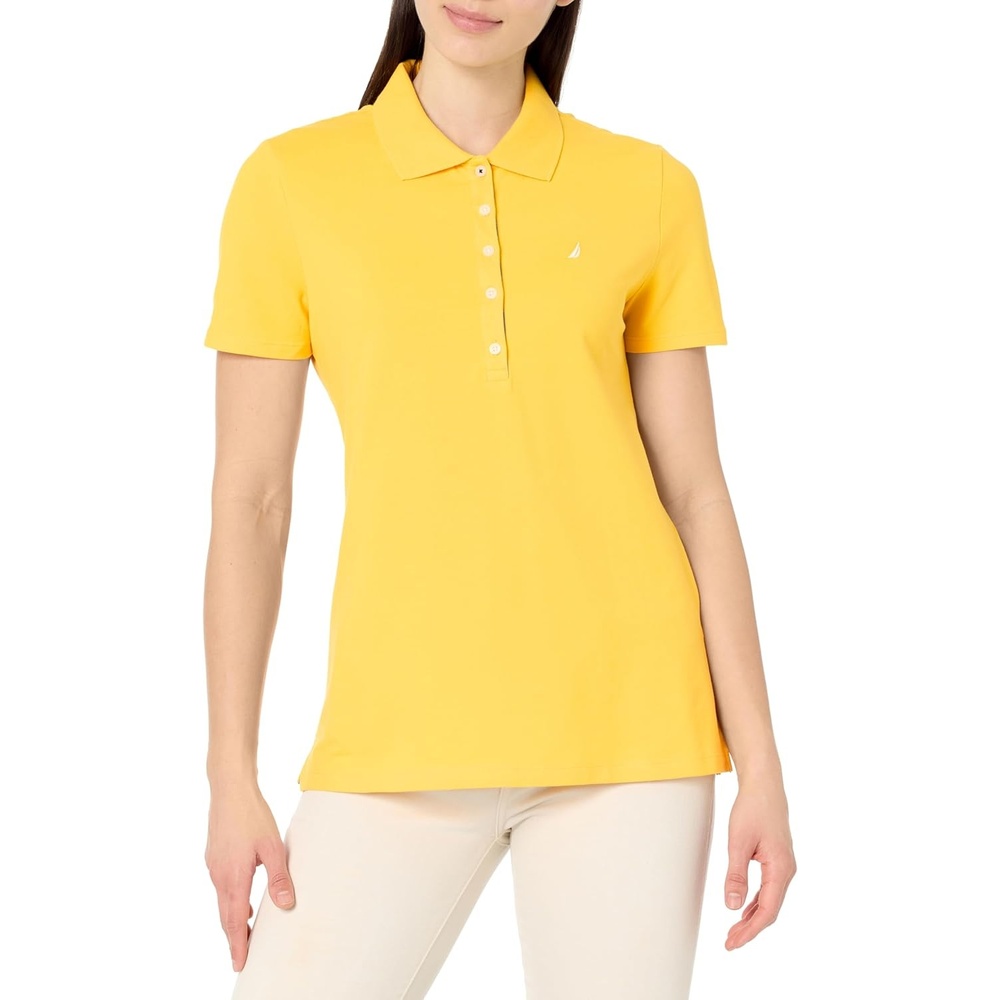 image:imageNautica Womens 5Button Short Sleeve Breathable 100 Cotton Polo ShirtDaffodil