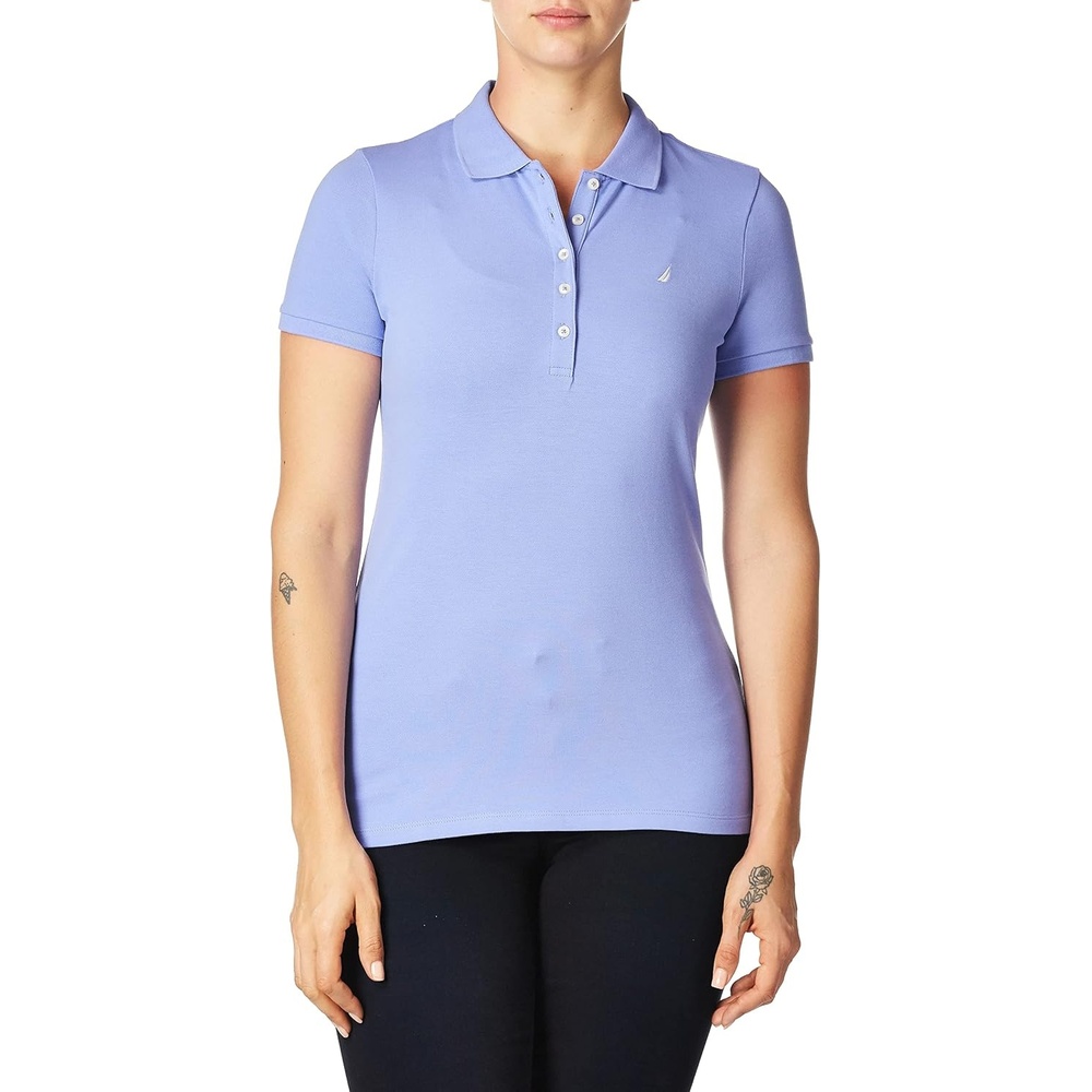 image:imageNautica Womens 5Button Short Sleeve Breathable 100 Cotton Polo ShirtDeep Peri
