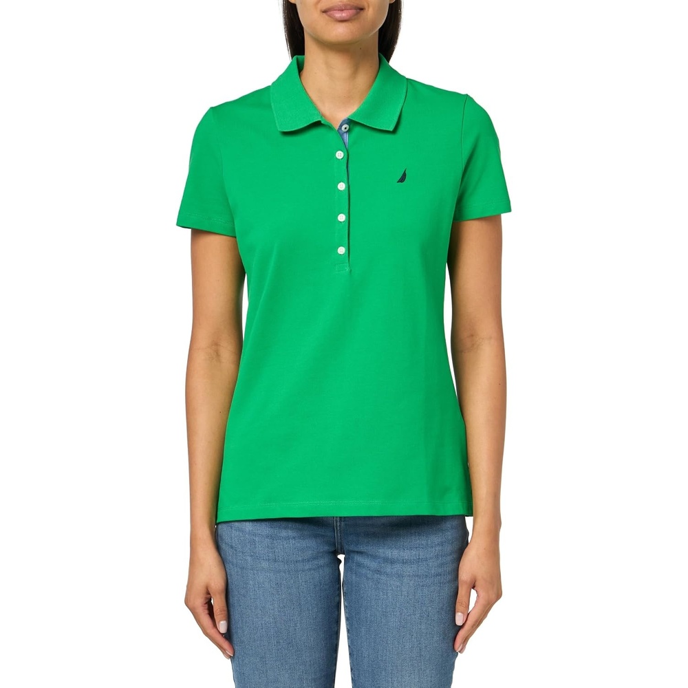 image:imageNautica Womens 5Button Short Sleeve Breathable 100 Cotton Polo ShirtFern