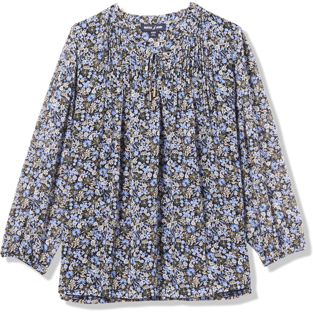 image:imageNautica Womens 5Button Short Sleeve Breathable 100 Cotton Polo ShirtFrench Blue Multi