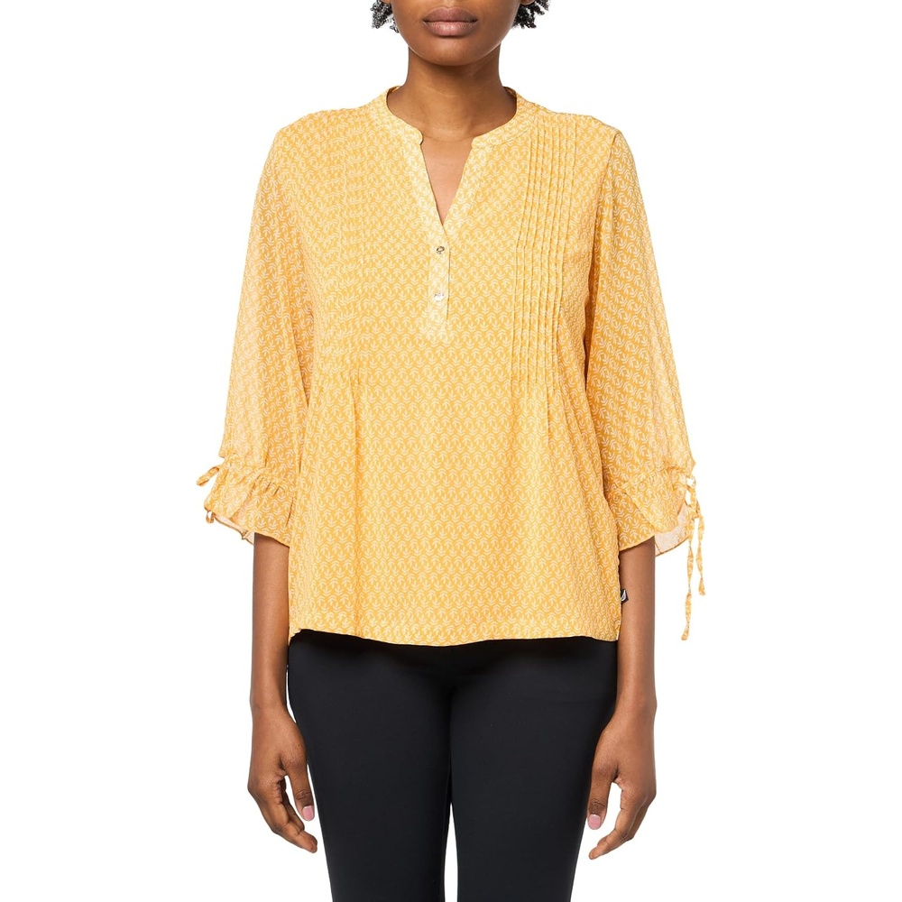 image:imageNautica Womens 5Button Short Sleeve Breathable 100 Cotton Polo ShirtGolden Glow Multi