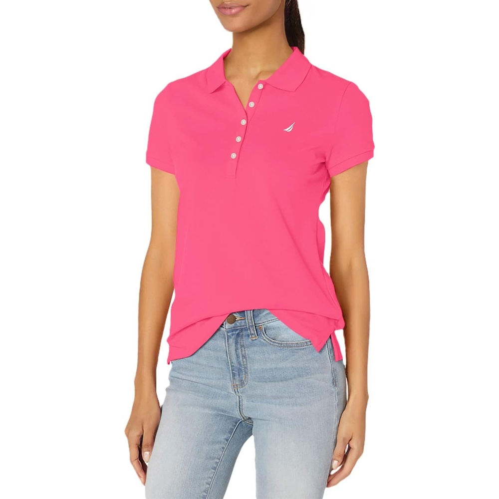 image:imageNautica Womens 5Button Short Sleeve Breathable 100 Cotton Polo ShirtLeis Pink