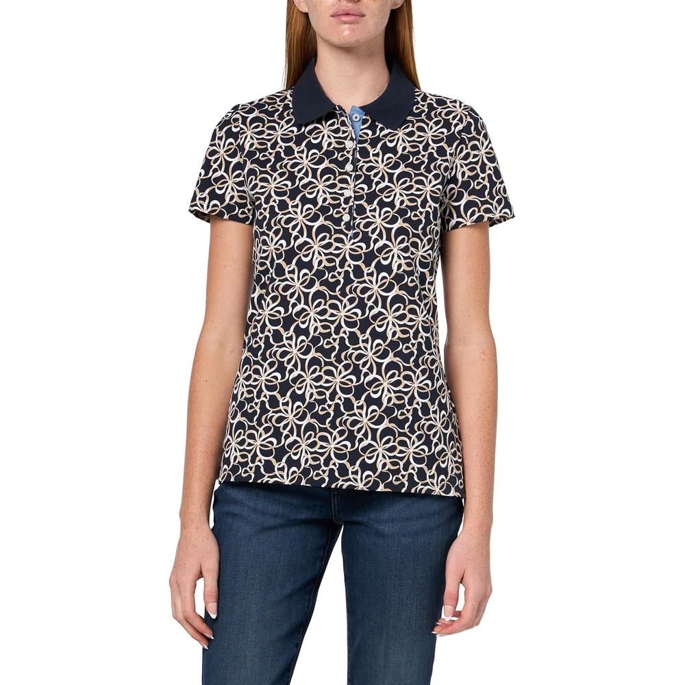 image:imageNautica Womens 5Button Short Sleeve Breathable 100 Cotton Polo ShirtNew Night Sky Multi