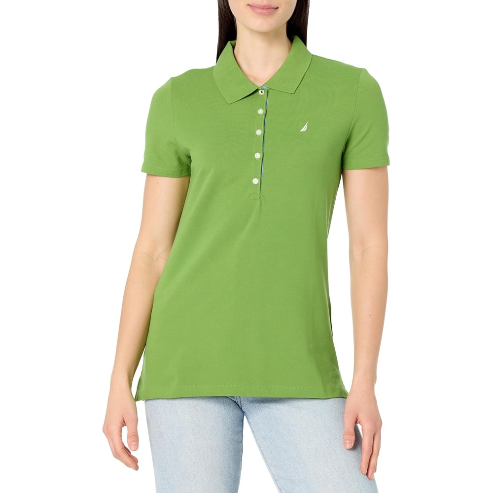 image:imageNautica Womens 5Button Short Sleeve Breathable 100 Cotton Polo ShirtSalted Lime