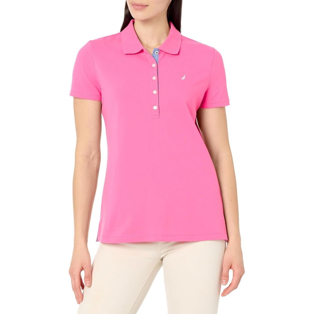 image:imageNautica Womens 5Button Short Sleeve Breathable 100 Cotton Polo ShirtSangria Sunset