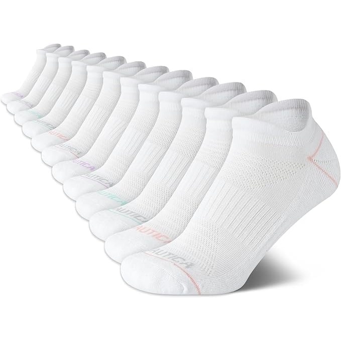 image:imageNautica Womens Ankle Socks 12 Pack Breathable Mesh Cushioned Low Cut Socks for Women Gym Athletic Womens Socks 410White