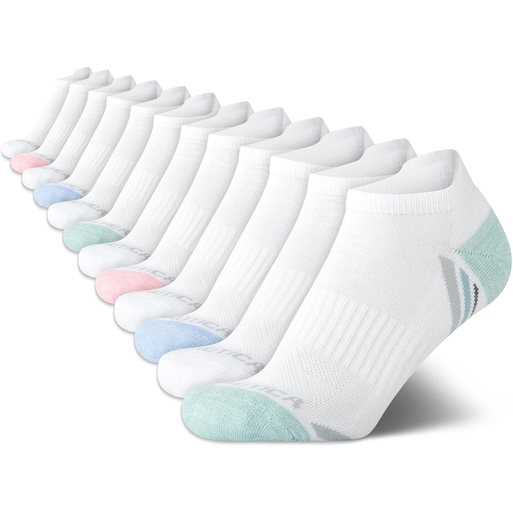 image:imageNautica Womens Ankle Socks 12 Pack Breathable Mesh Cushioned Low Cut Socks for Women Gym Athletic Womens Socks 410White Pink