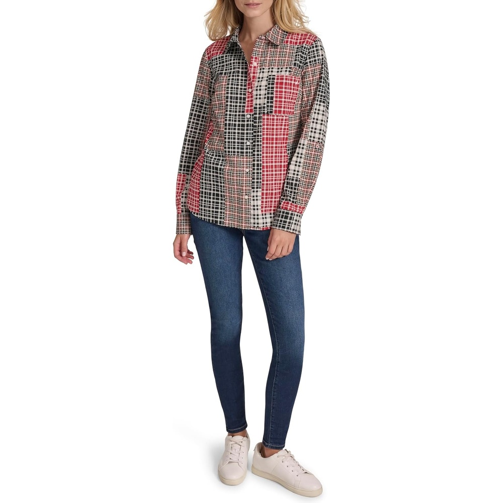 image:imageNautica Womens Button Front Long Sleeve Roll Tab ShirtBlack Multi