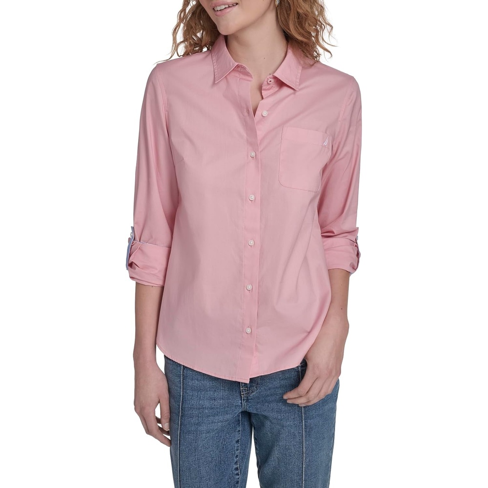 image:imageNautica Womens Button Front Long Sleeve Roll Tab ShirtBridal Rose