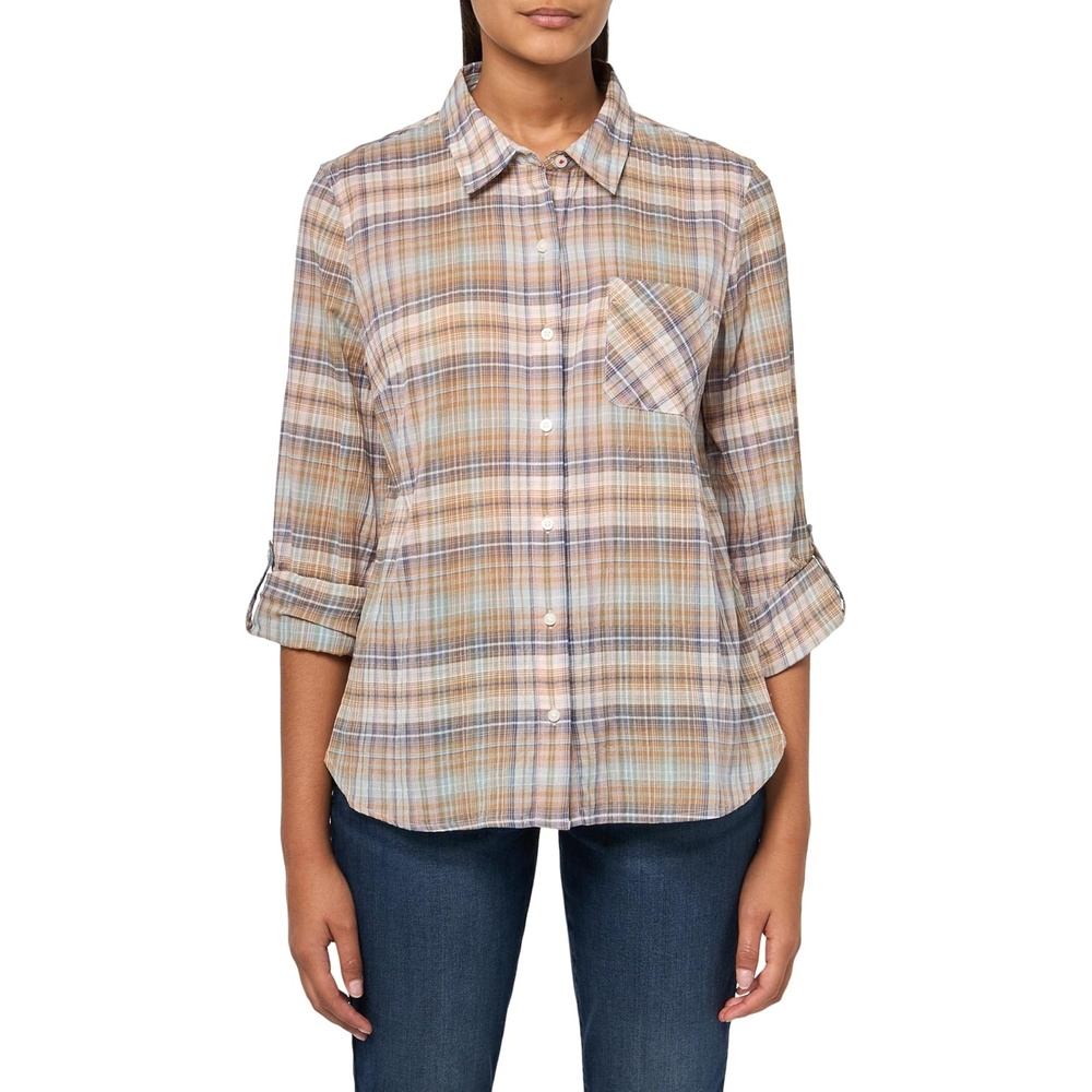 image:imageNautica Womens Button Front Long Sleeve Roll Tab ShirtBridal Rose Multi