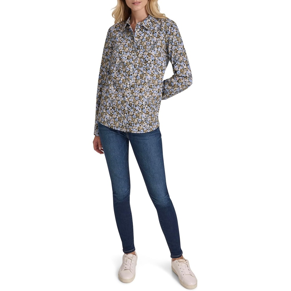 image:imageNautica Womens Button Front Long Sleeve Roll Tab ShirtDeep French Blue Multi