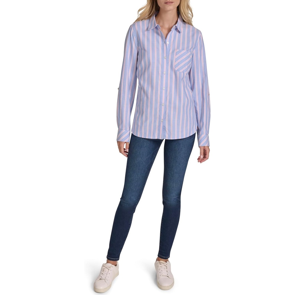 image:imageNautica Womens Button Front Long Sleeve Roll Tab ShirtFrench Blue Multi