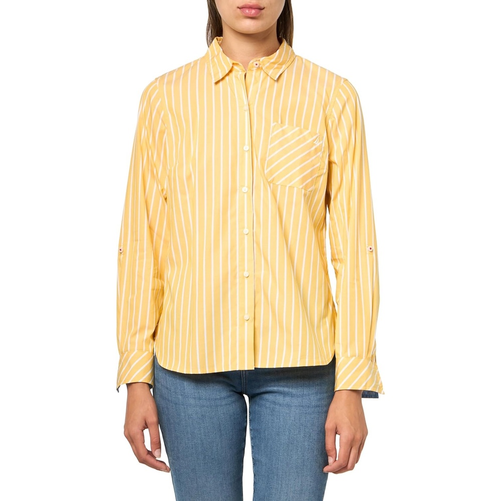 image:imageNautica Womens Button Front Long Sleeve Roll Tab ShirtGoldenrodWhite
