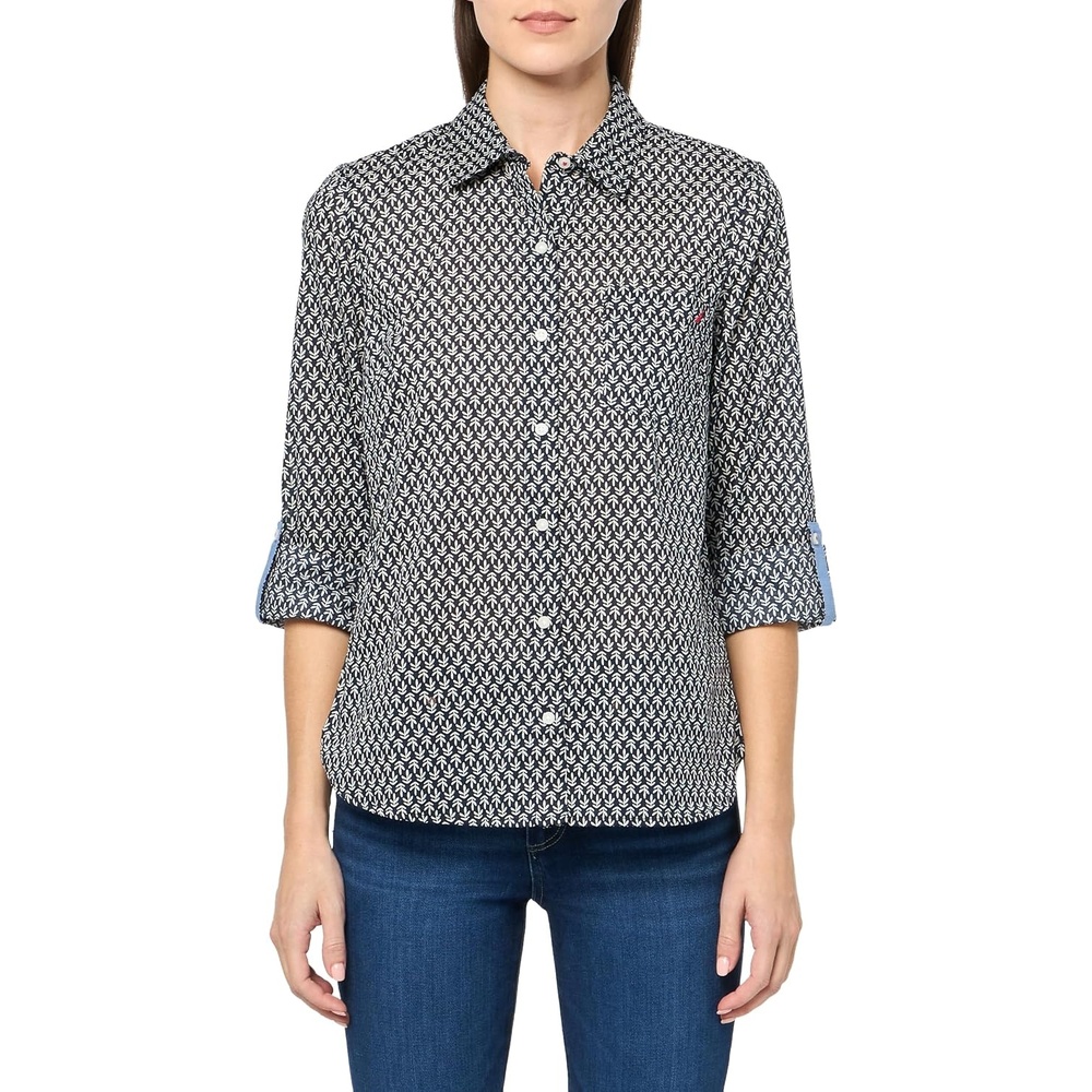image:imageNautica Womens Button Front Long Sleeve Roll Tab ShirtNight Sky Multi