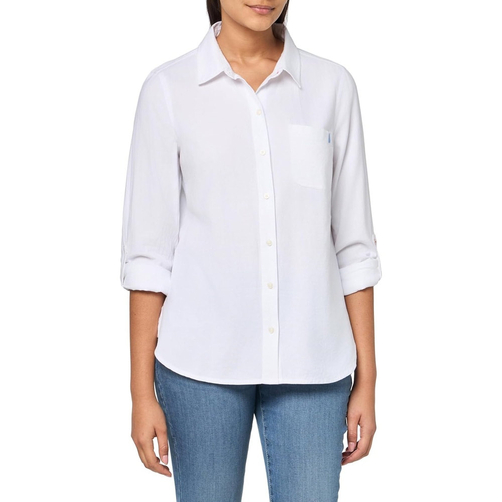 image:imageNautica Womens Button Front Long Sleeve Roll Tab ShirtOxford Bright White