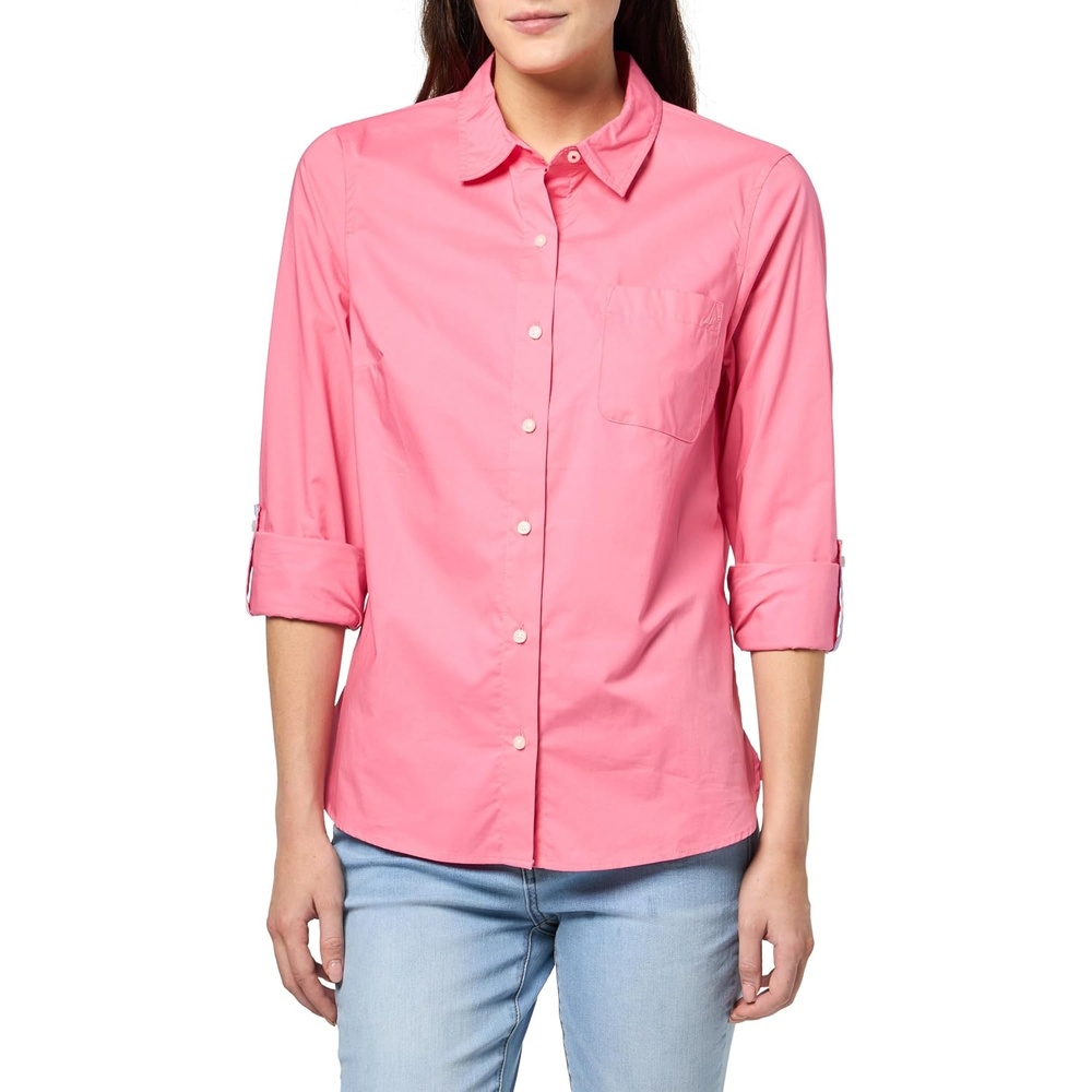 image:imageNautica Womens Button Front Long Sleeve Roll Tab ShirtPeony