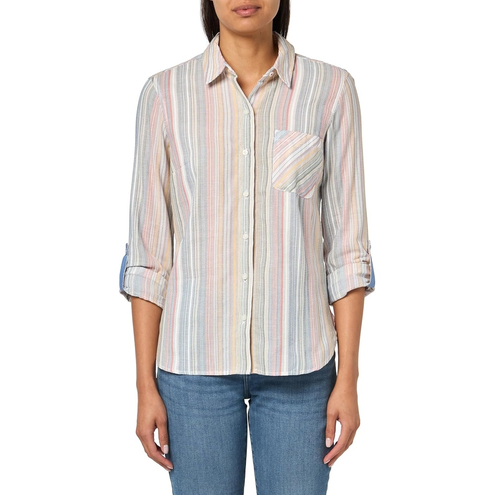 image:imageNautica Womens Button Front Long Sleeve Roll Tab ShirtPink Multi