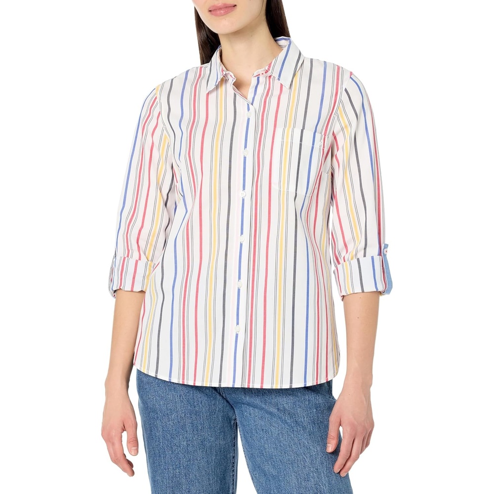 image:imageNautica Womens Button Front Long Sleeve Roll Tab ShirtRegatta Red Multi