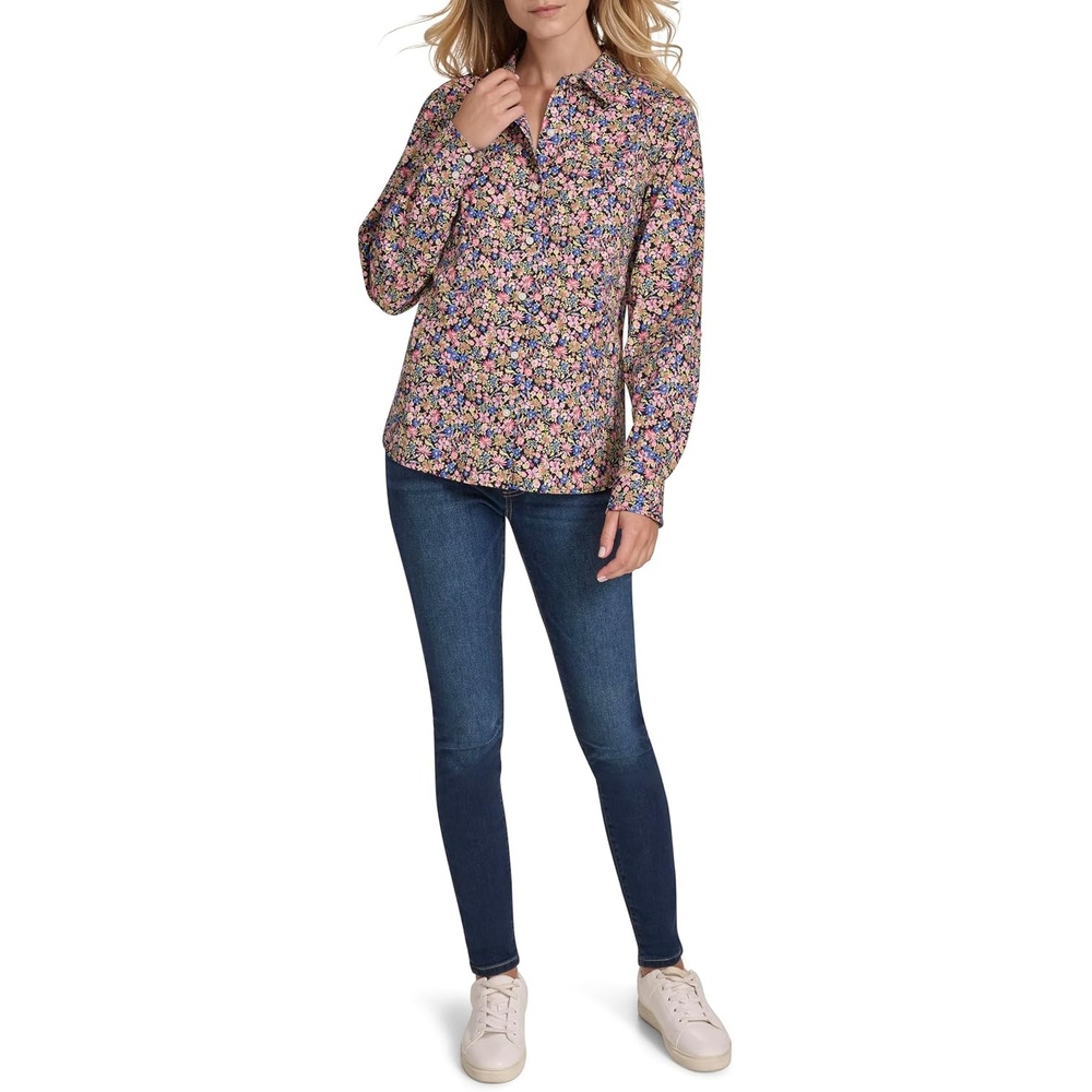 image:imageNautica Womens Button Front Long Sleeve Roll Tab ShirtSolid Confetti