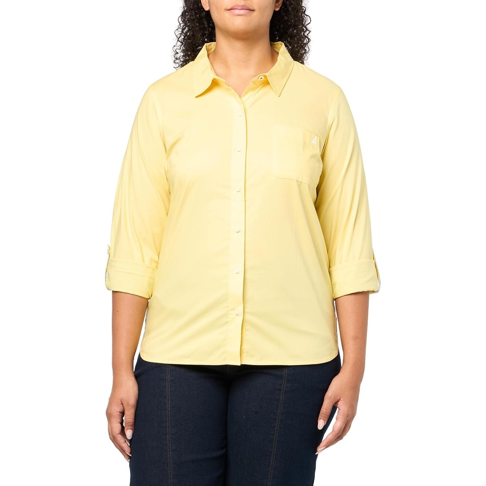 image:imageNautica Womens Button Front Long Sleeve Roll Tab ShirtSunshine