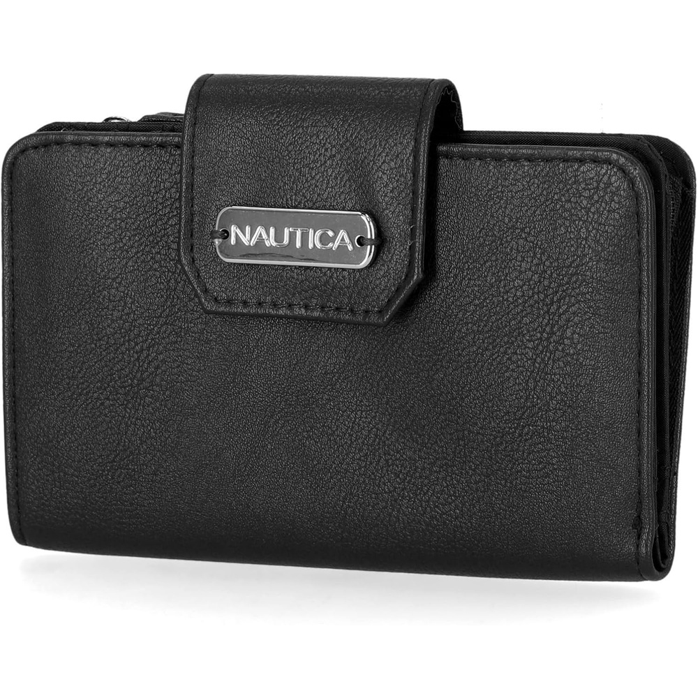 image:imageNautica Womens Close Reach Vegan Leather RFID Wallet Small Credit Card Holder Purse with Zipper Coin Pocket and ID Window in BlackBlack