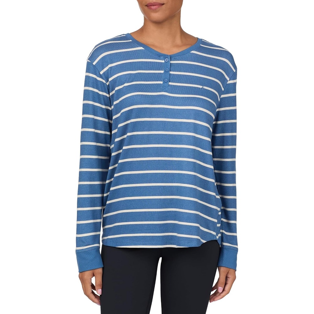 image:imageNautica Womens Henley Pajama Top UltraSoft amp Lightweight Long Sleeve Lounge Shirt Sweater Knit Sleepwear amp LoungewearBlue Stripe
