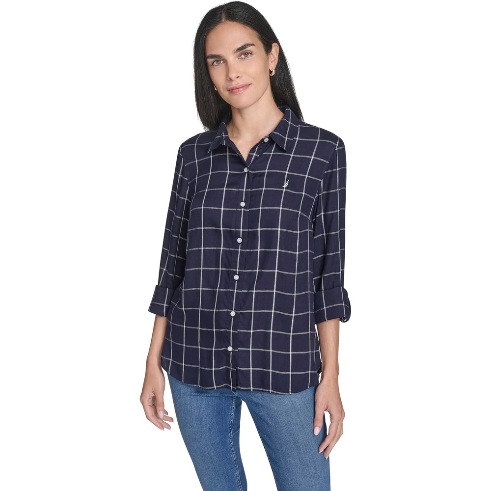 image:imageNautica Womens Jeans Long Sleeve Button Down Collared Shirt Night Sky Multi Large