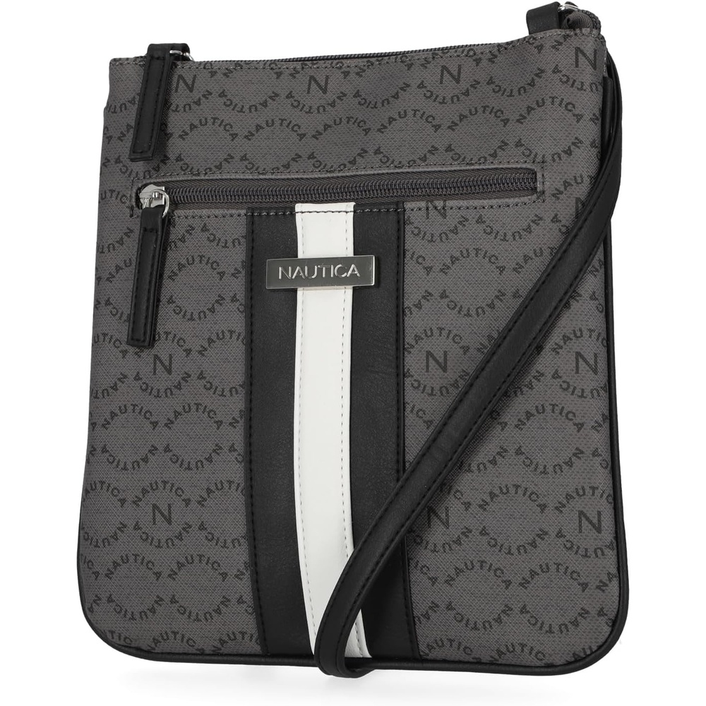 image:imageNautica Womens Lakeside Signature North South Crossbody BagBlack Patent