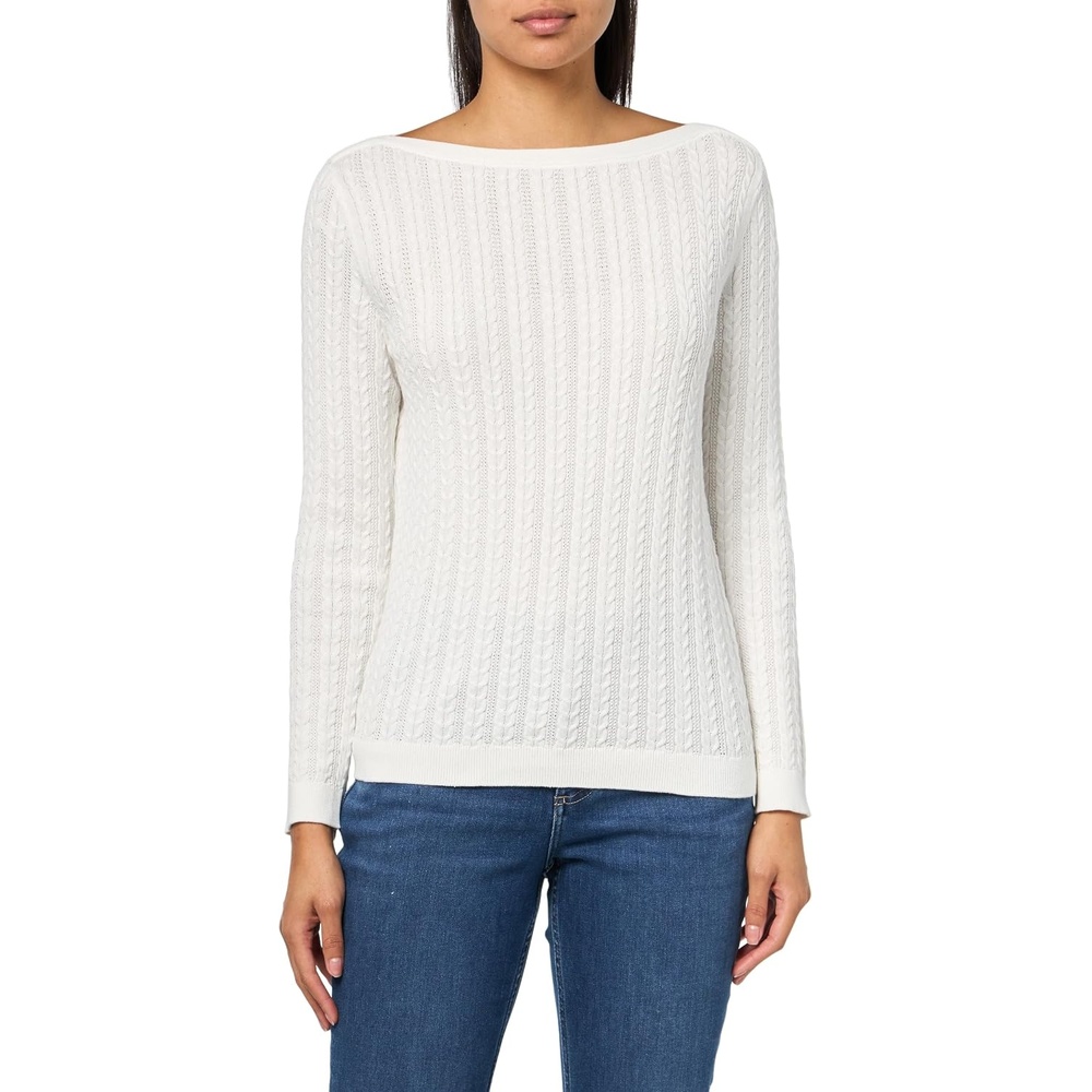 image:imageNautica Womens Long Sleeve Cable Boatneck SweaterIvory