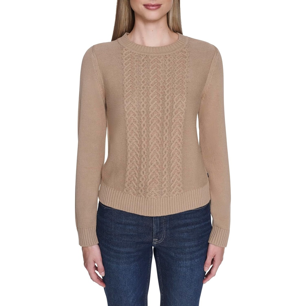 image:imageNautica Womens Long Sleeve Cable Crewneck SweaterCamel