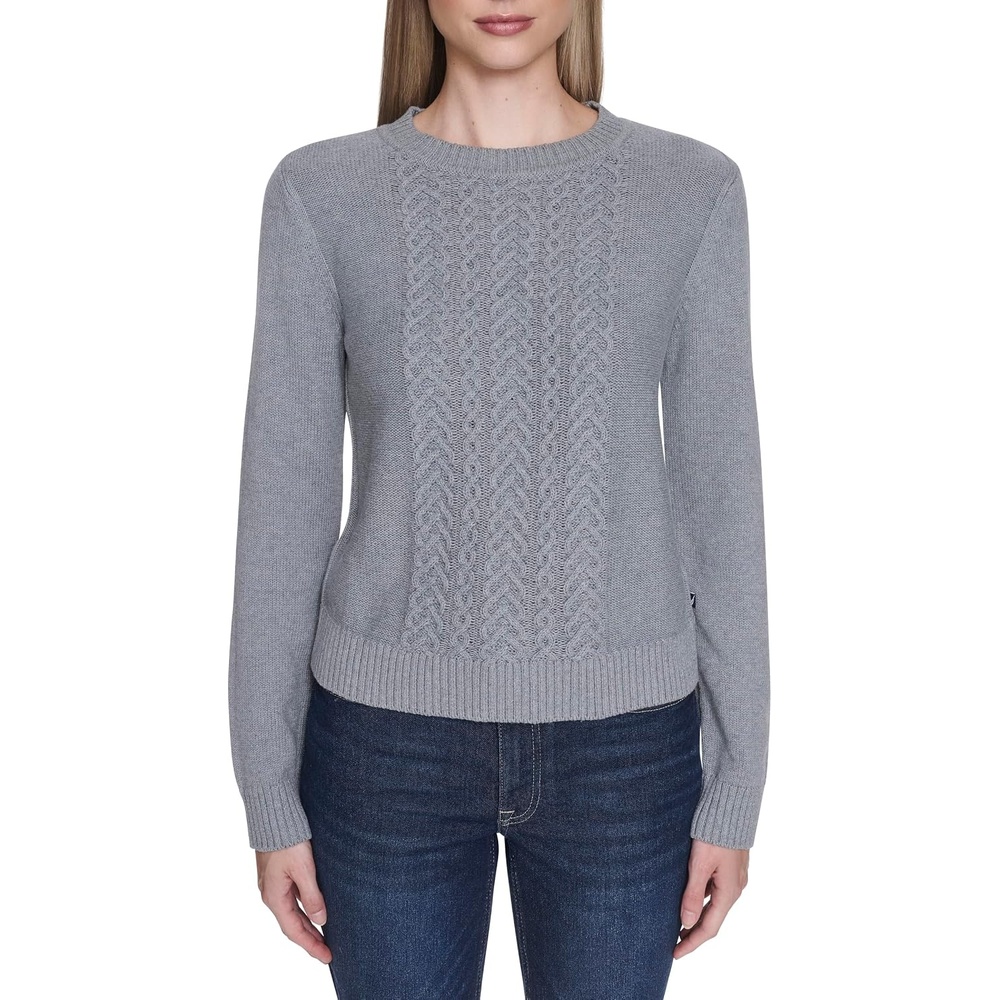 image:imageNautica Womens Long Sleeve Cable Crewneck SweaterMist Heather